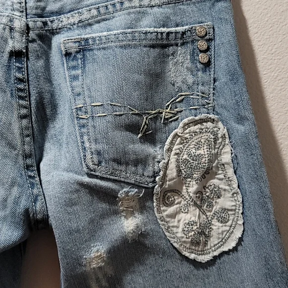 Miss Me Marilyn 26 Bootcut Patchwork Boho Cottagecore Indie Distressed Blue Jean - Picture 15 of 16
